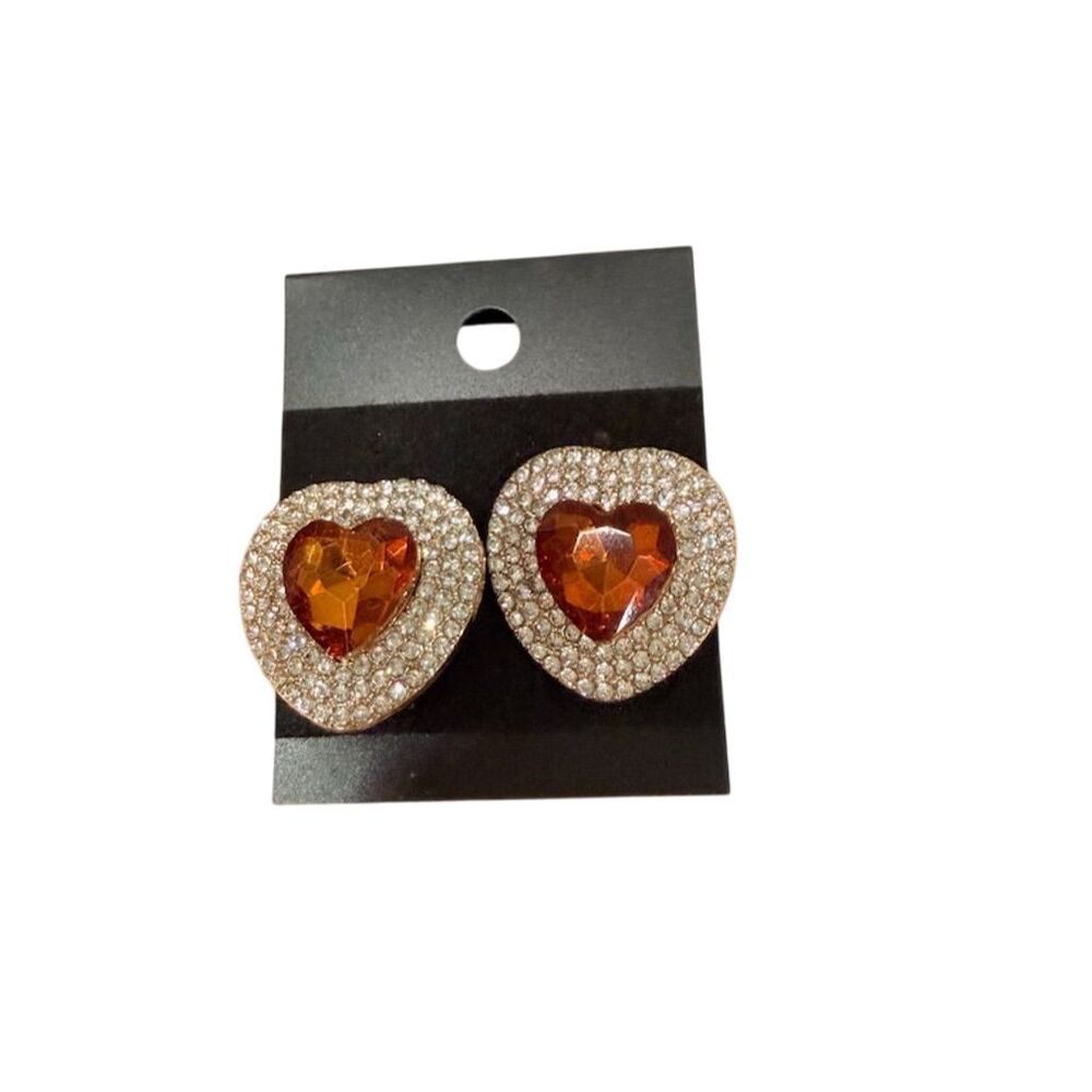 Fashion design Heart-Shaped Orange Crystal Clip-On Earrings gift
